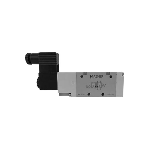 Alpha Technologies Aignep USA 5/2 Single Solenoid Valve, Ext Pilot Spring Return G 1/4, 12V DC/3W Coil, Black Conn. 01VA0500030101 - main